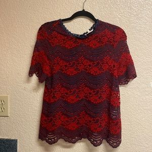 Foxiedox   Cutout Red and Blue Blouse
